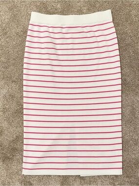 PrettyGarden Bodycon Midi Skirt Pink White Stripe Knit Stretchy Spring Barbie